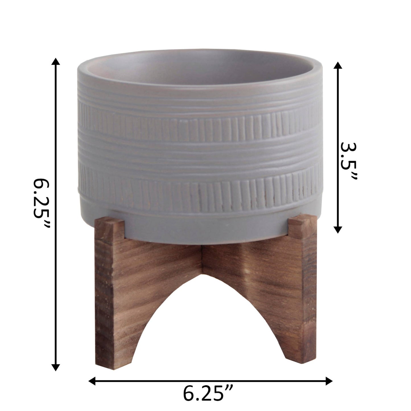 5" Pueblo POT W WOOD STAND, Matt Grey