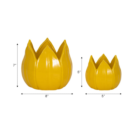 8 in. Yellow Petal Stoneware Planter