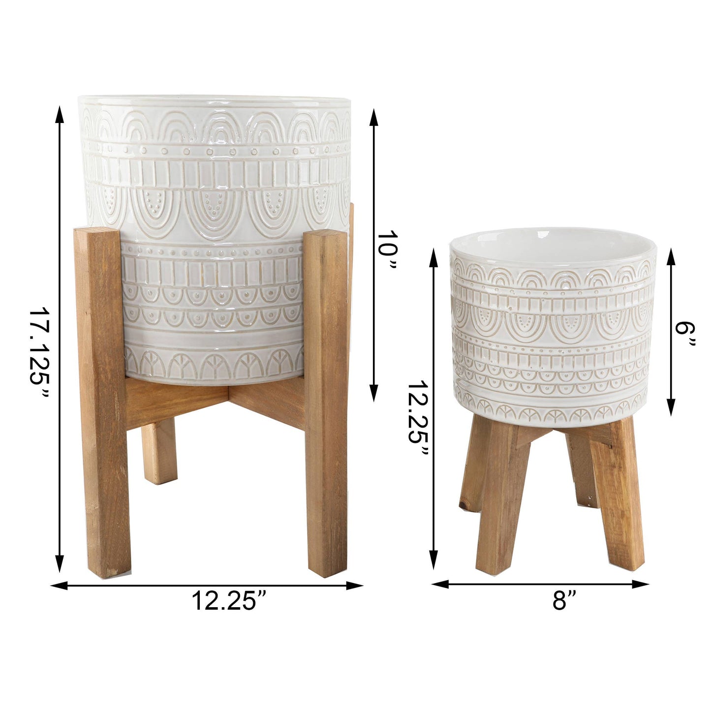 8" Aqueduct Ceramic Planter on Wood Stand