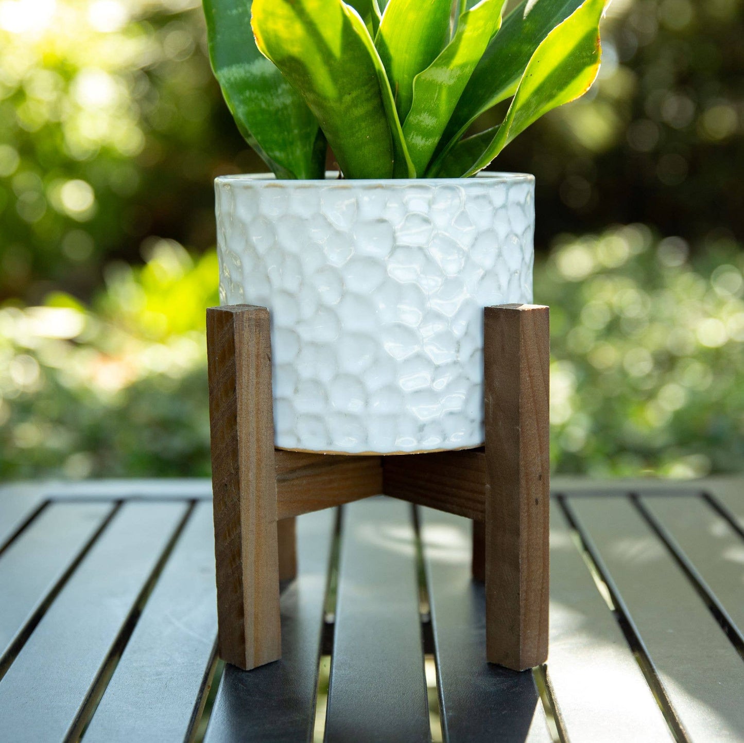 5.5" Beehive Ceramic Planter On Wood Stand