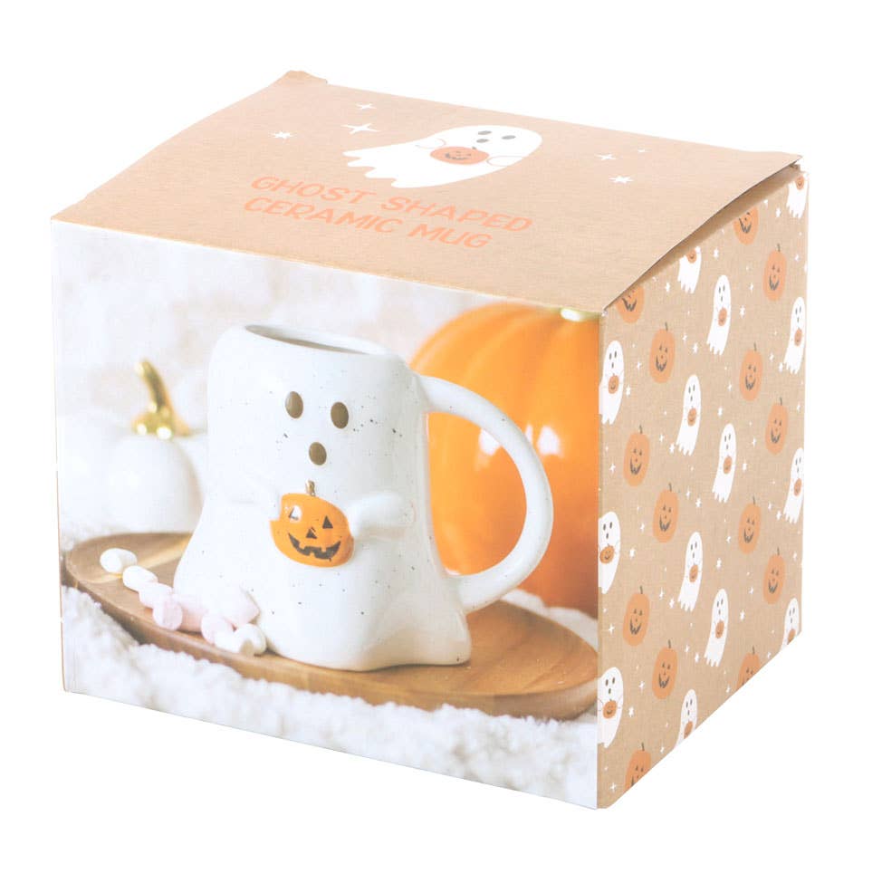 Ghost Shaped Halloween Mug with Pumpkin