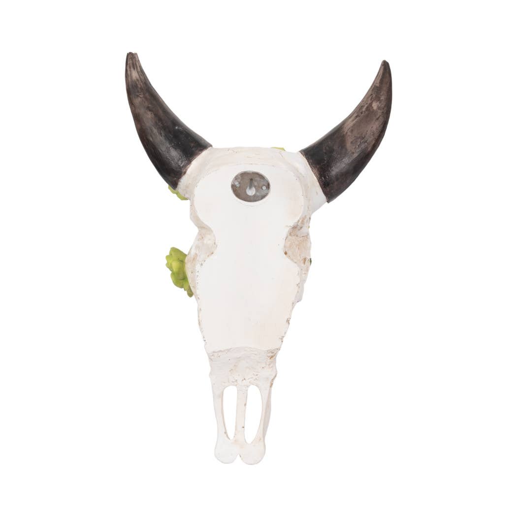 Resin Bull Skull with Flower Wall Sculpture - Ivory, 18 in.