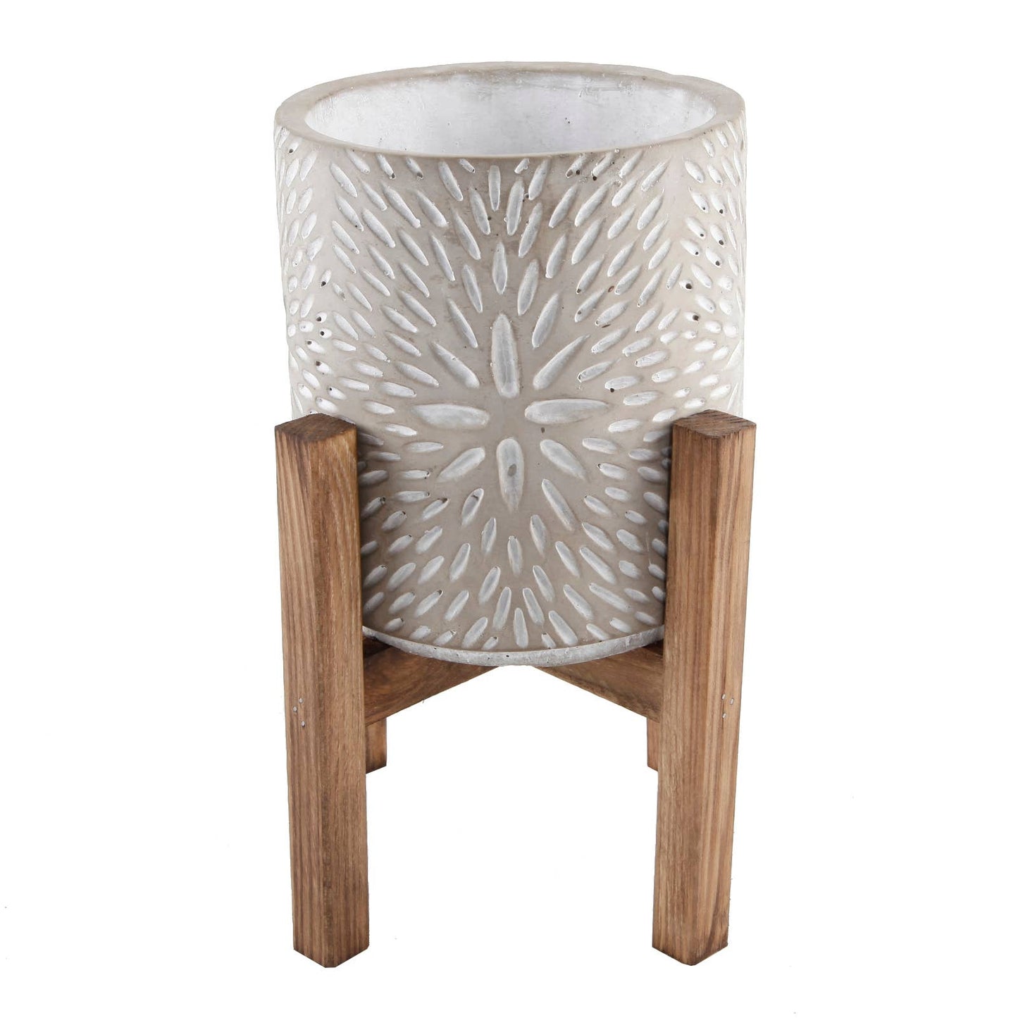 4.75" Cement Planter With Wood Stand