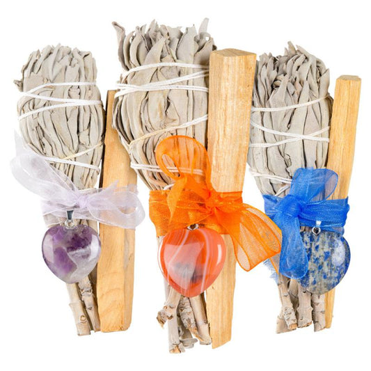 SAGE PALO SANTO W/HEART PENDAN ROSE QUARTZ