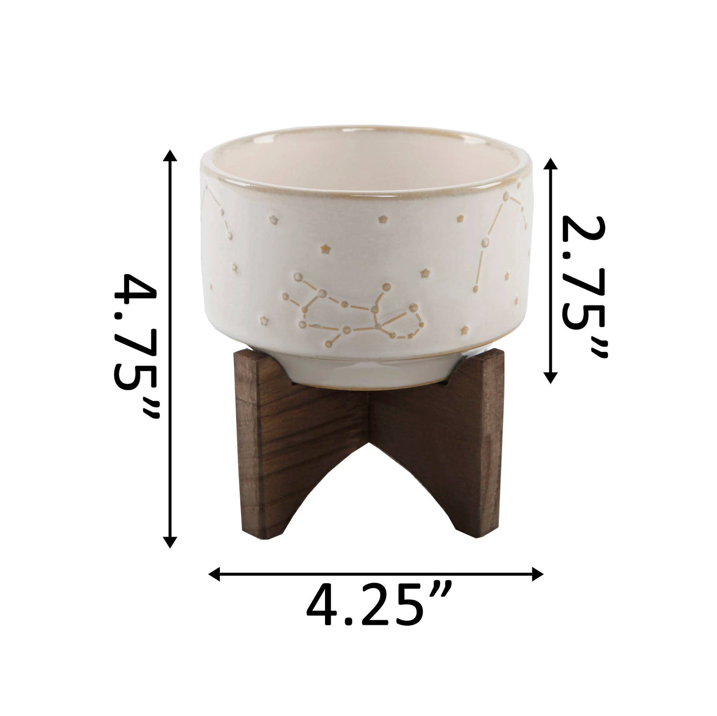 4" Constellation Ceramic Pot On Wood Stand: Ivory