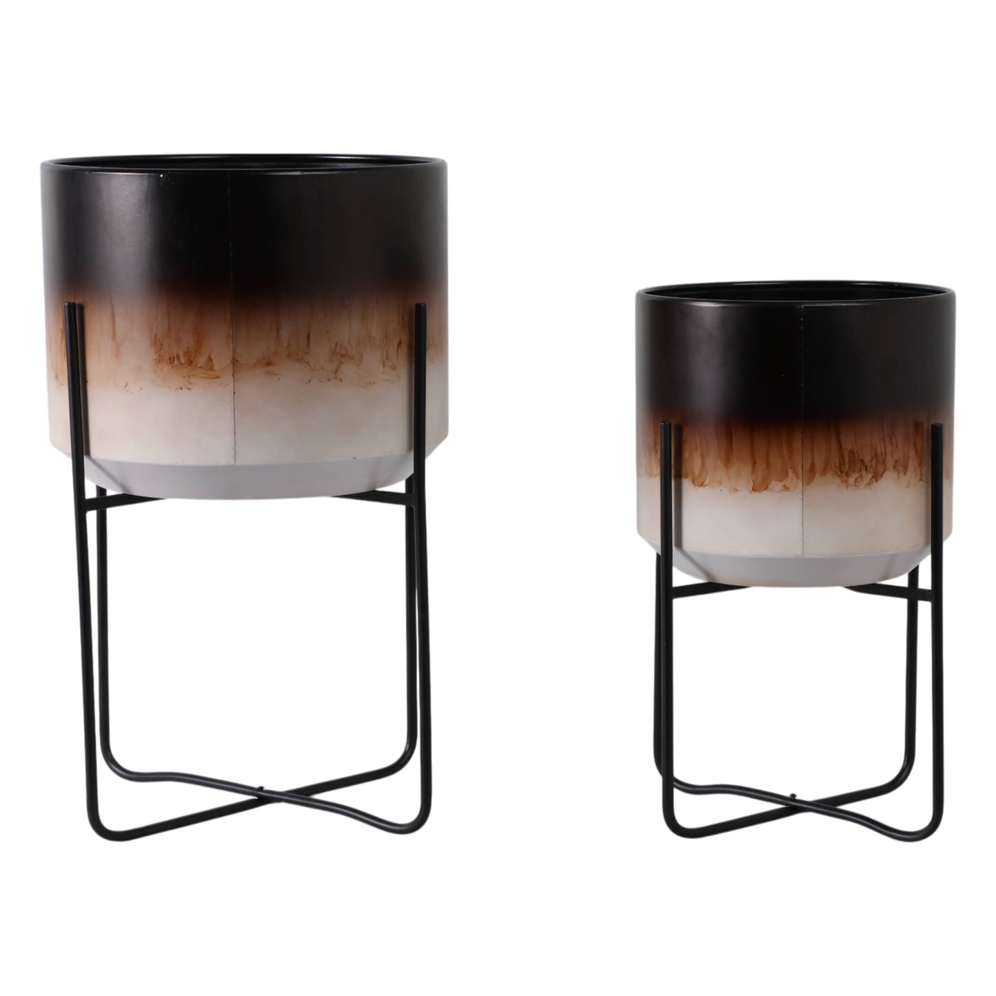 Metal Ombre Stand Planter Pot Set of 2 - Brown, 11/15 in.