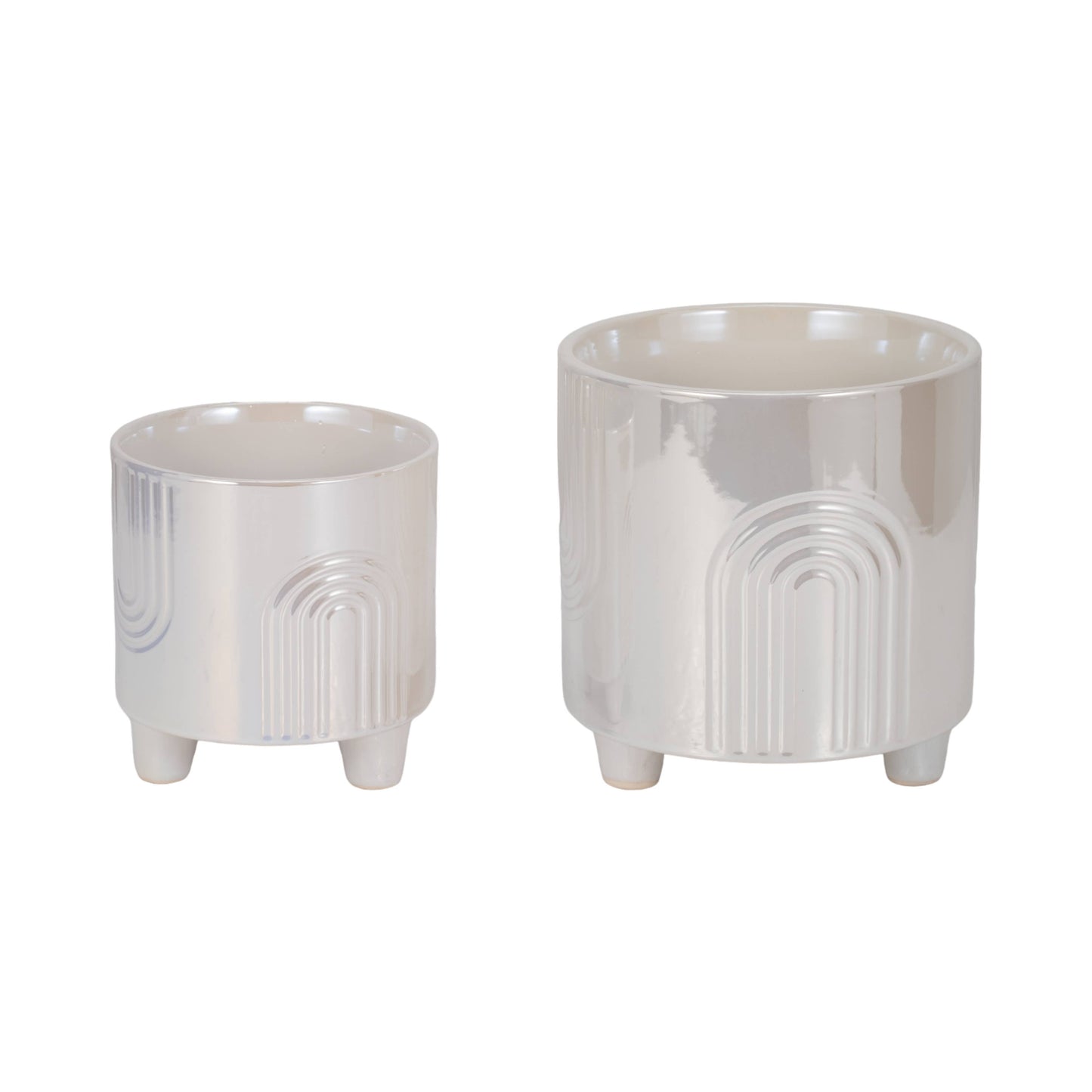Planter Set of 2 - Ivory Ceramic Bravais Footed, 6/8 in.