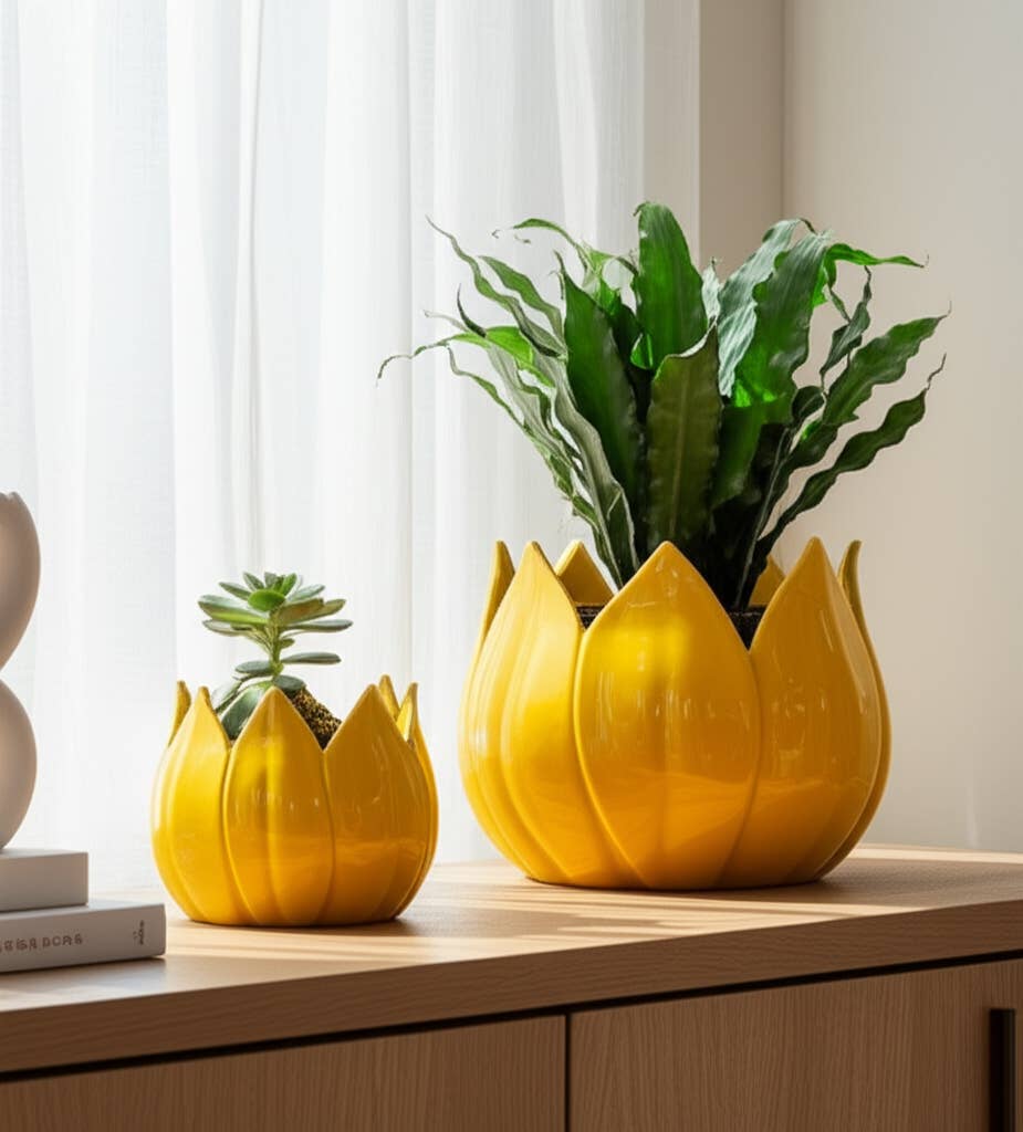 8 in. Yellow Petal Stoneware Planter