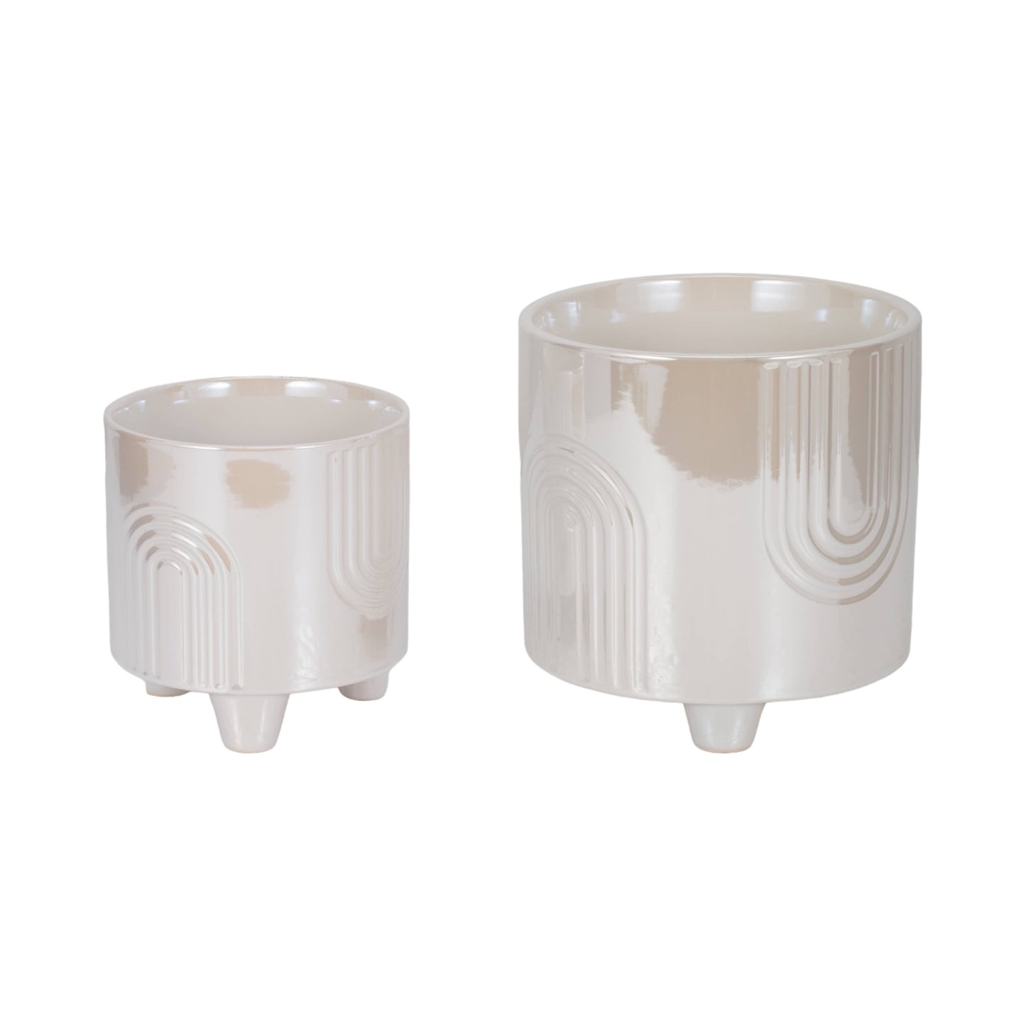 Planter Set of 2 - Ivory Ceramic Bravais Footed, 6/8 in.