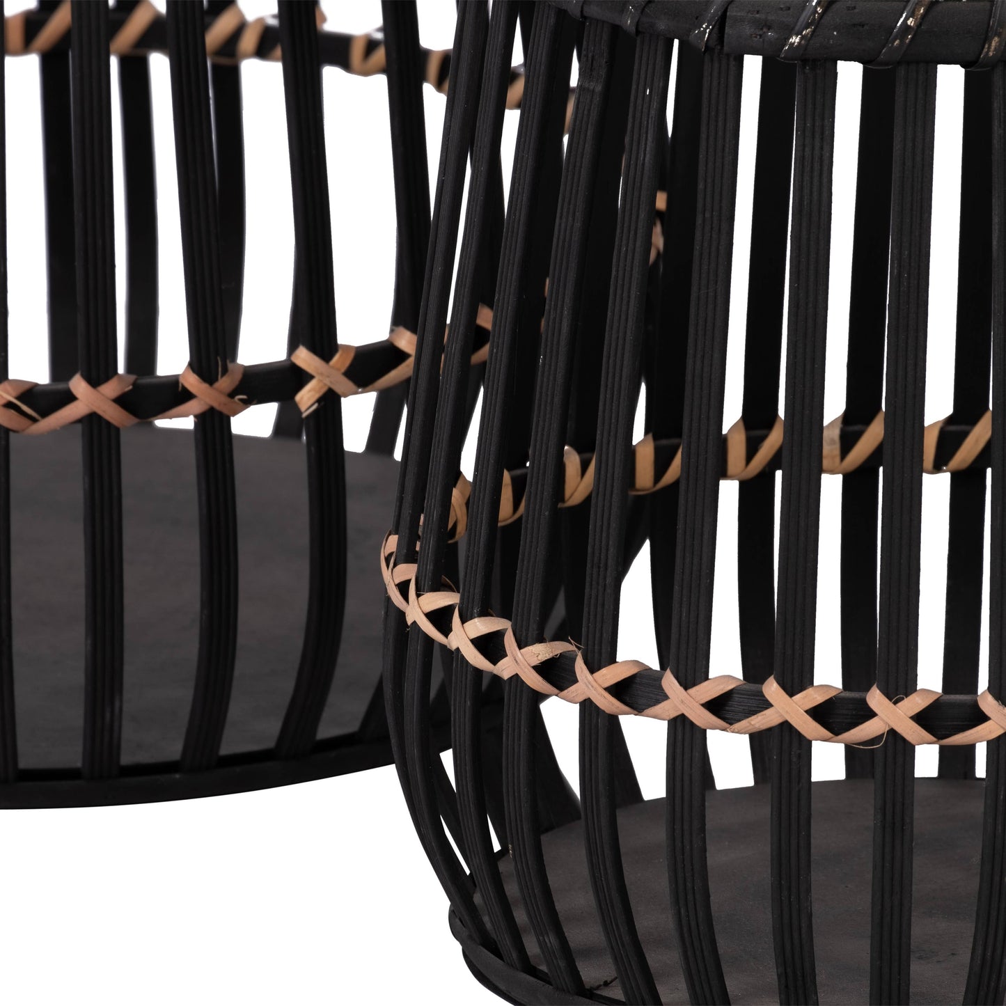 Planters Set of 3 - Black Bamboo Wood Footed, 10/14/17 in.