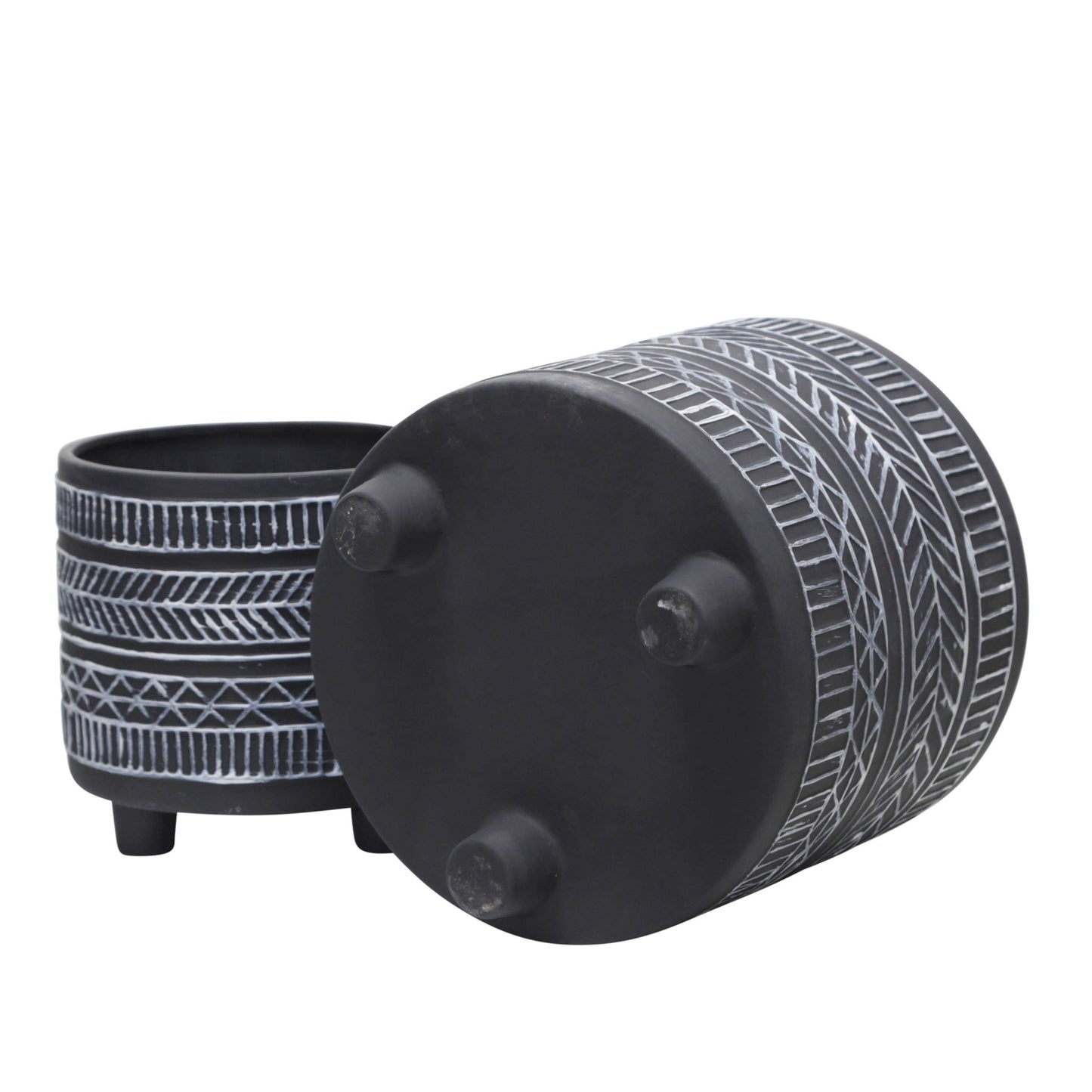 Black Ceramic Tribal Footed 6”