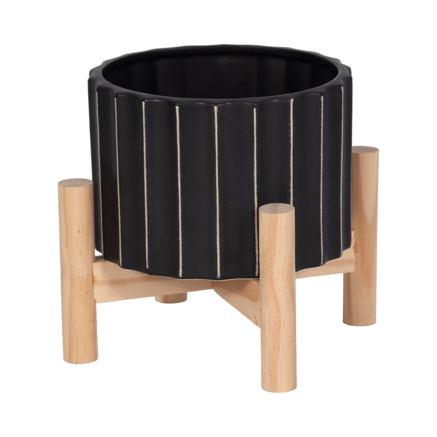 Striped Planter w/ Wood Stand 6"