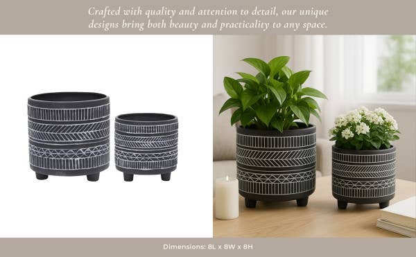 Black Ceramic Tribal Footed 6”