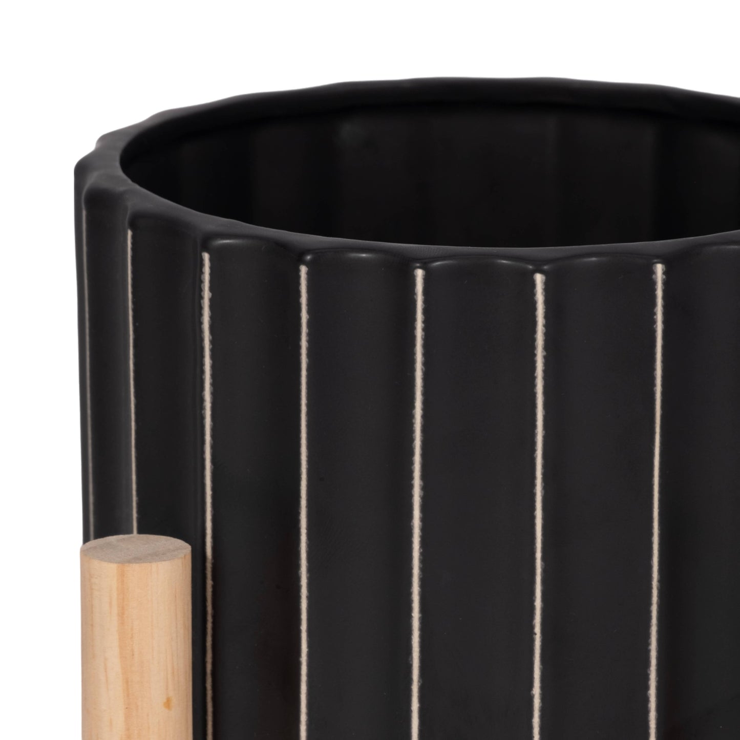 Striped Planter w/ Wood Stand 6"