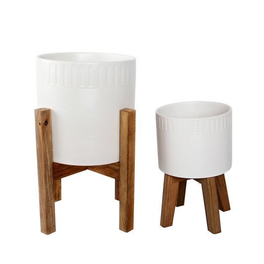 Dumpling Ceramic Planter On Stand: White LG