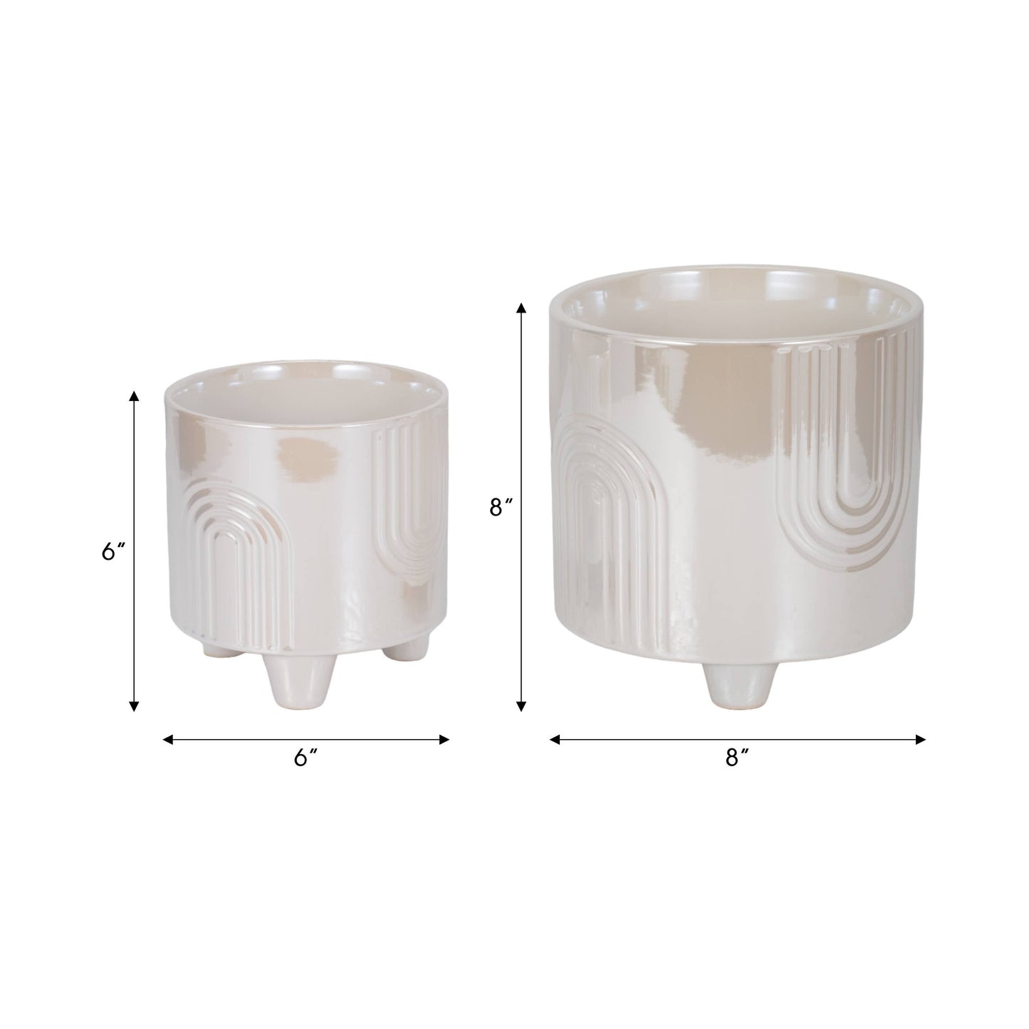 Planter Set of 2 - Ivory Ceramic Bravais Footed, 6/8 in.
