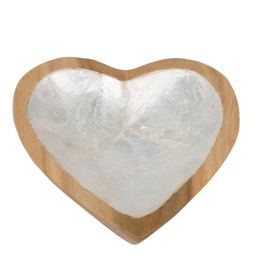 TEAK AND SHELL SM HEART DISH
