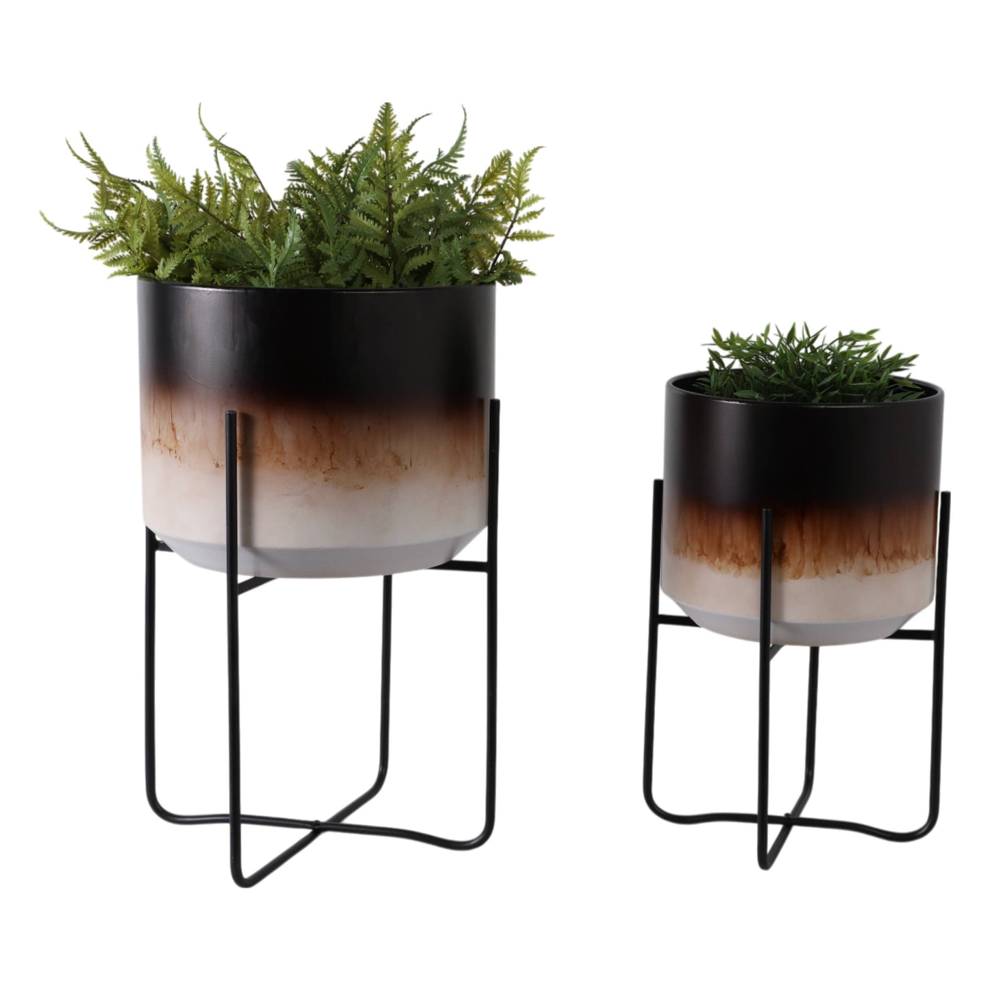 Metal Ombre Stand Planter Pot Set of 2 - Brown, 11/15 in.