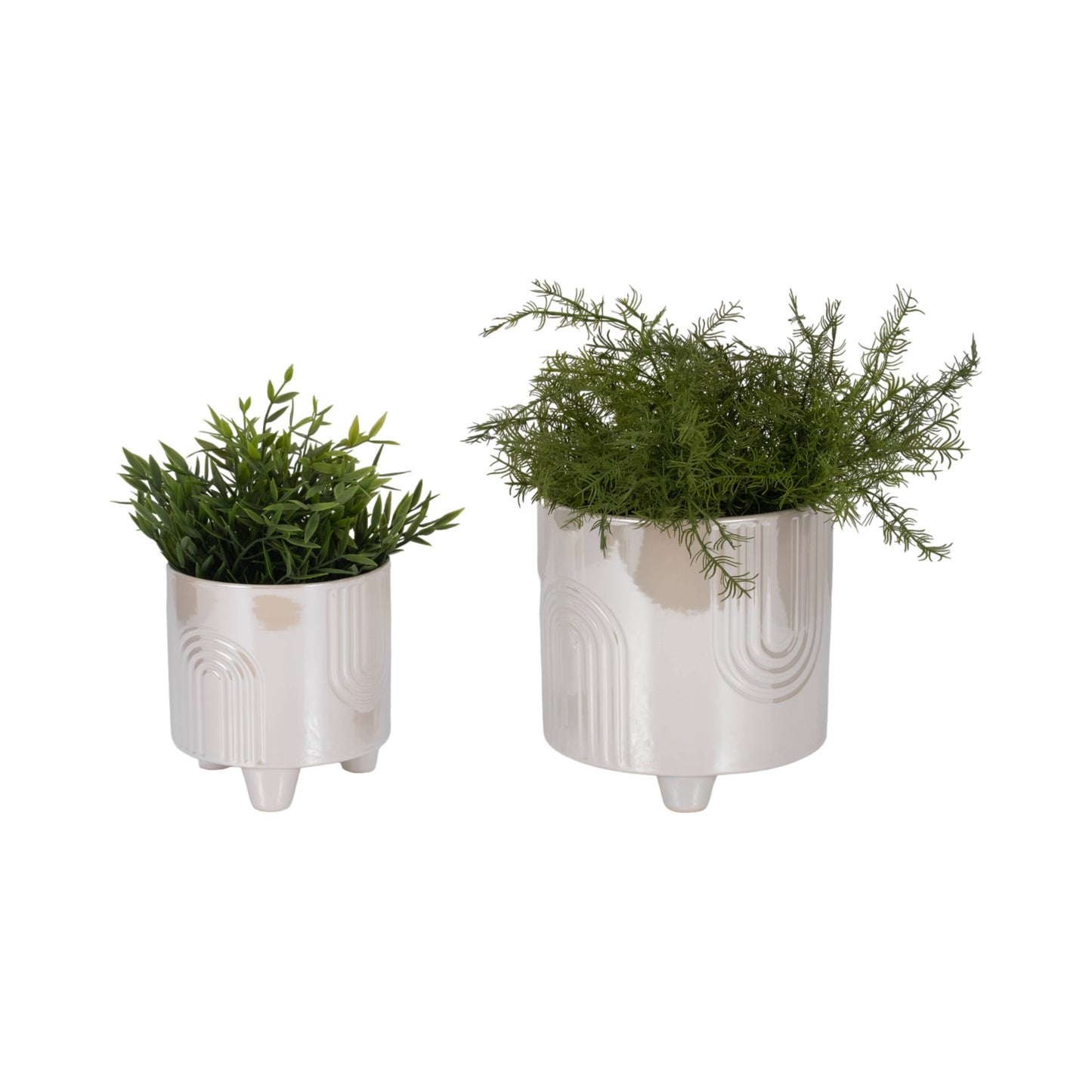 Planter Set of 2 - Ivory Ceramic Bravais Footed, 6/8 in.