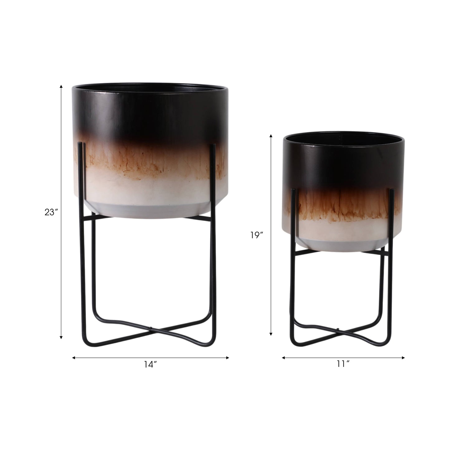 Metal Ombre Stand Planter Pot Set of 2 - Brown, 11/15 in.