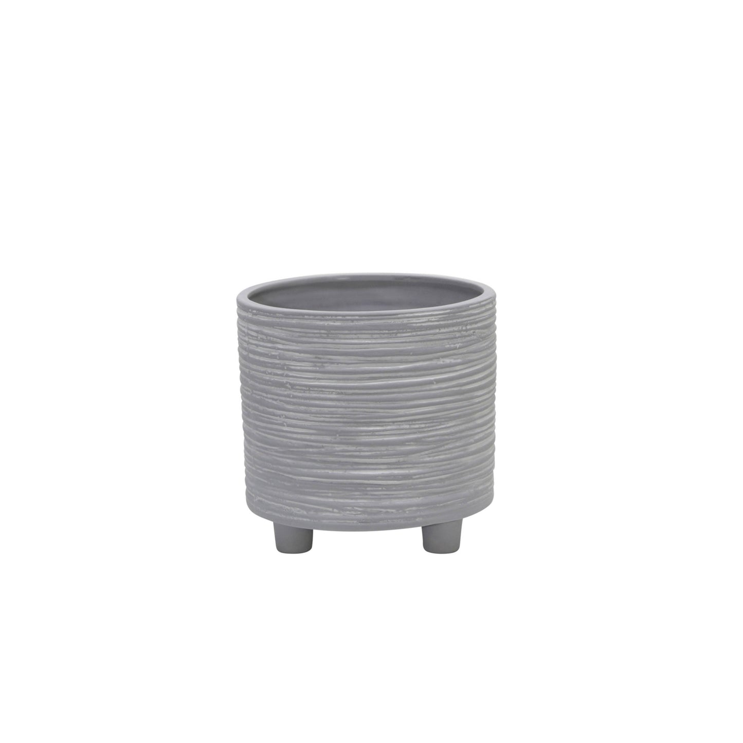 Planters Set of 2 - Gray Ceramic Footed With Lines, 6/8 in.