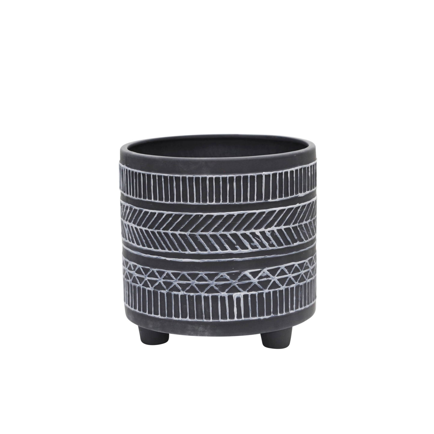 Black Ceramic Tribal Footed 6”