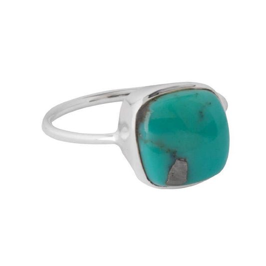 LARGE SQUARE STONE TURQUOISE RING: SIZE 7