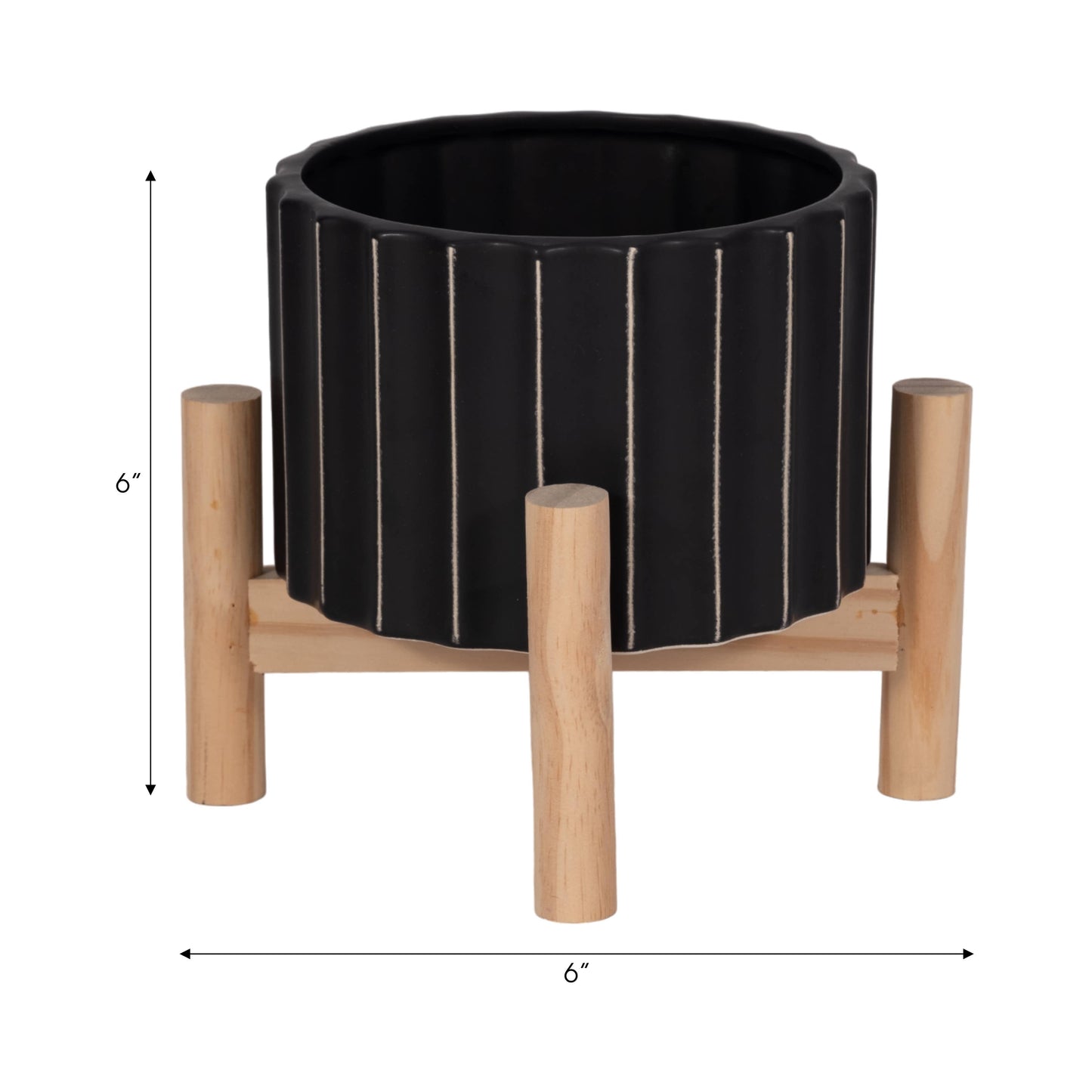 Striped Planter w/ Wood Stand 6"