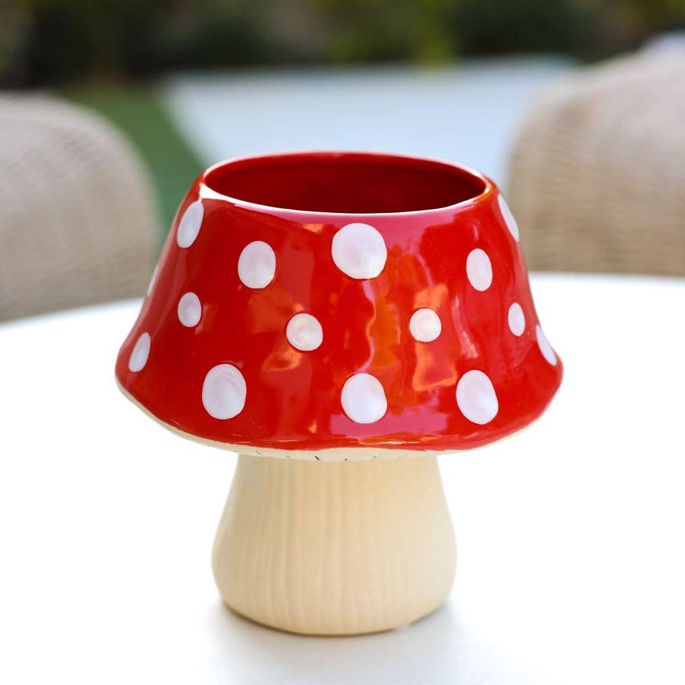 7"D Ceramic Mushroom Pot, Red