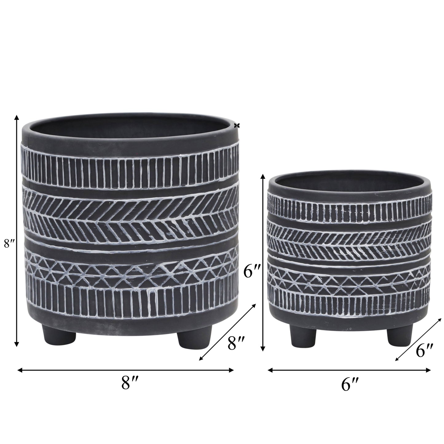 Black Ceramic Tribal Footed 6”