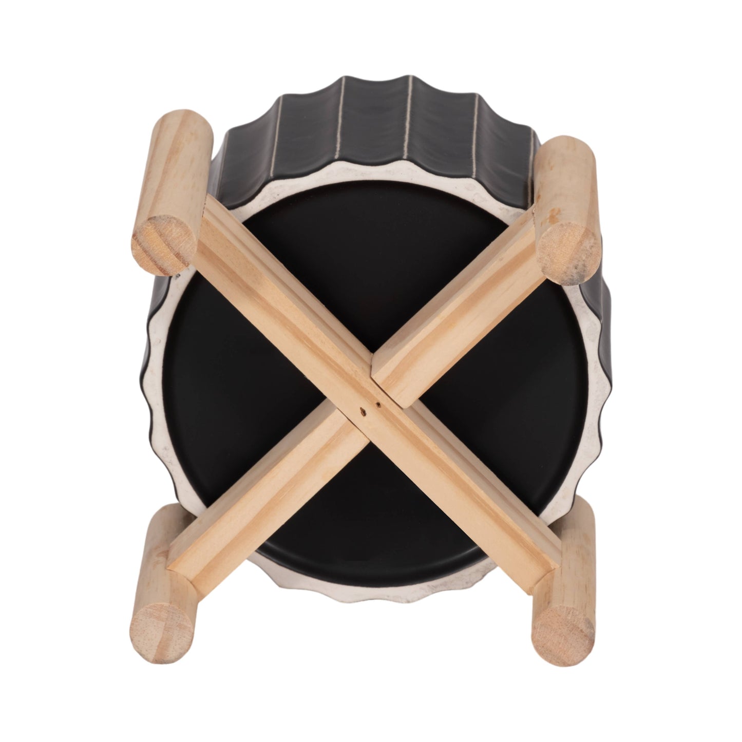 Striped Planter w/ Wood Stand 6"