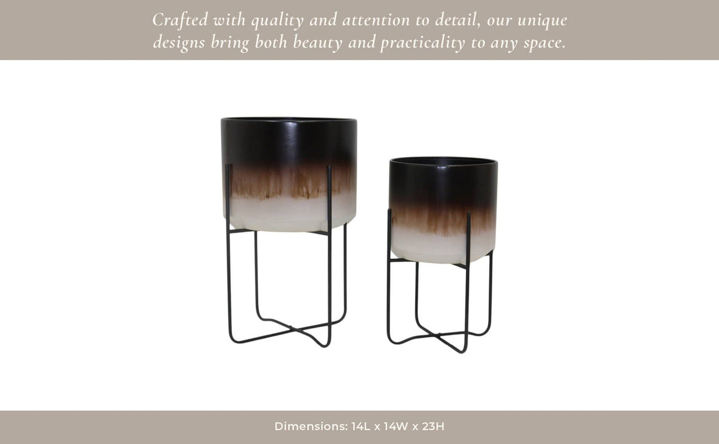 Metal Ombre Stand Planter Pot Set of 2 - Brown, 11/15 in.