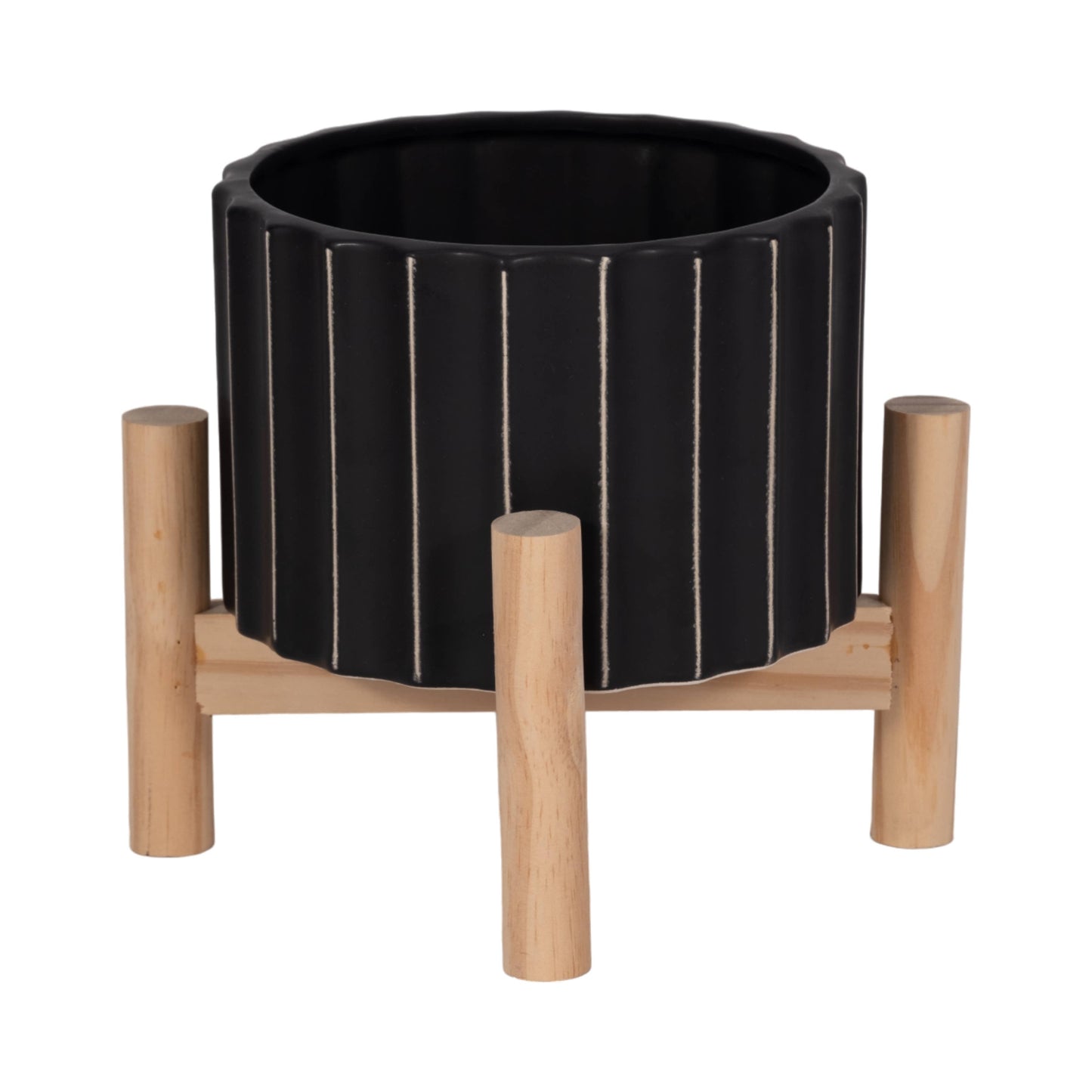 Striped Planter w/ Wood Stand 6"