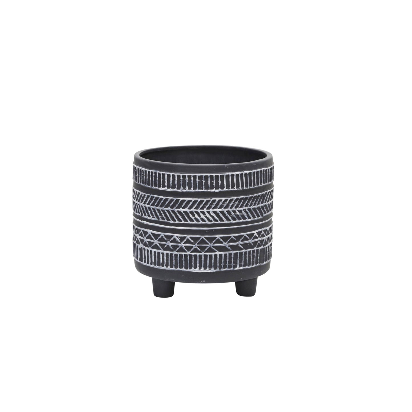 Black Ceramic Tribal Footed 6”