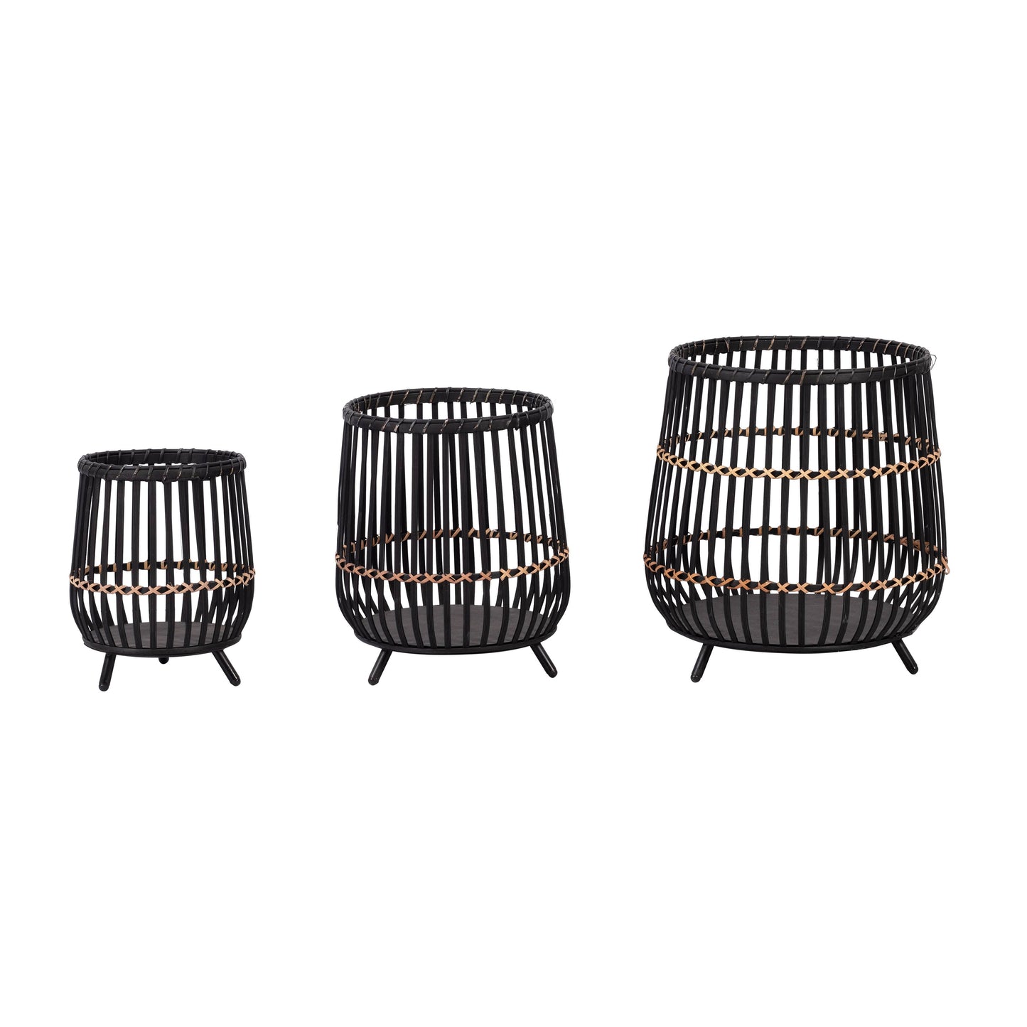Planters Set of 3 - Black Bamboo Wood Footed, 10/14/17 in.