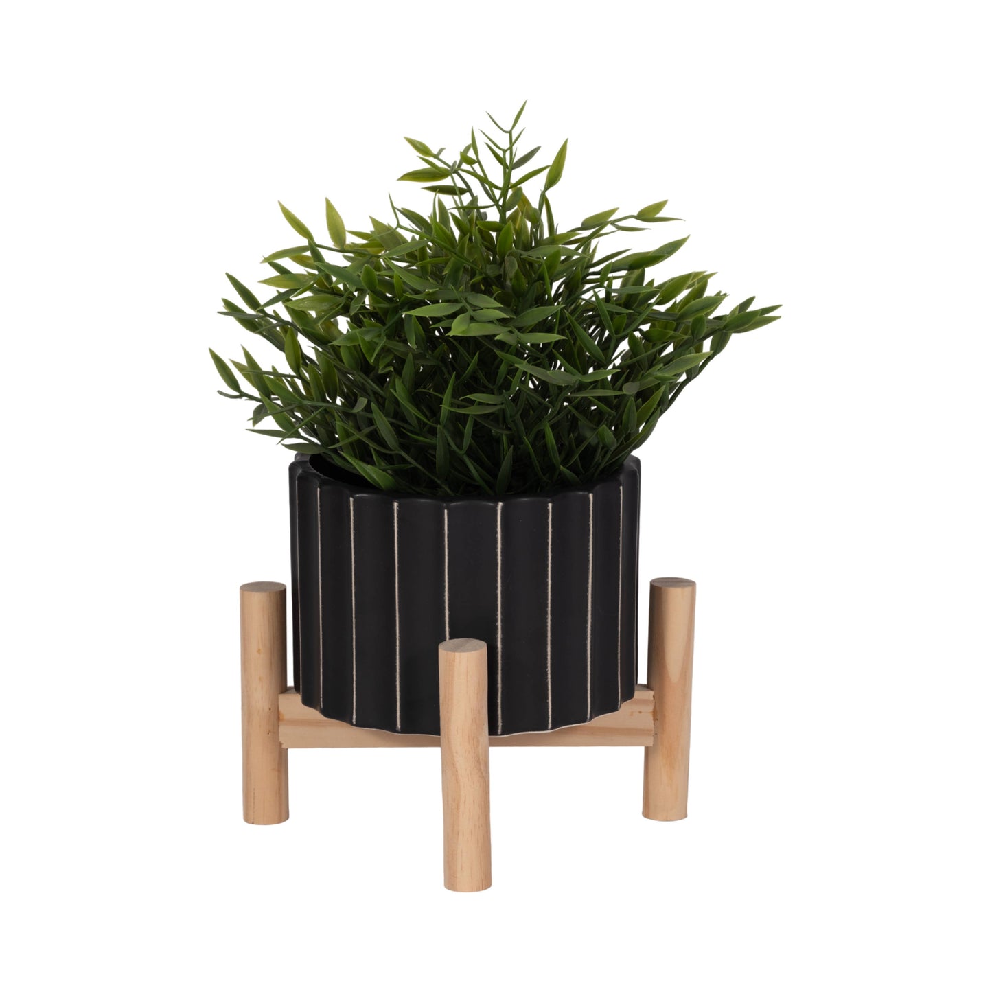 Striped Planter w/ Wood Stand 6"
