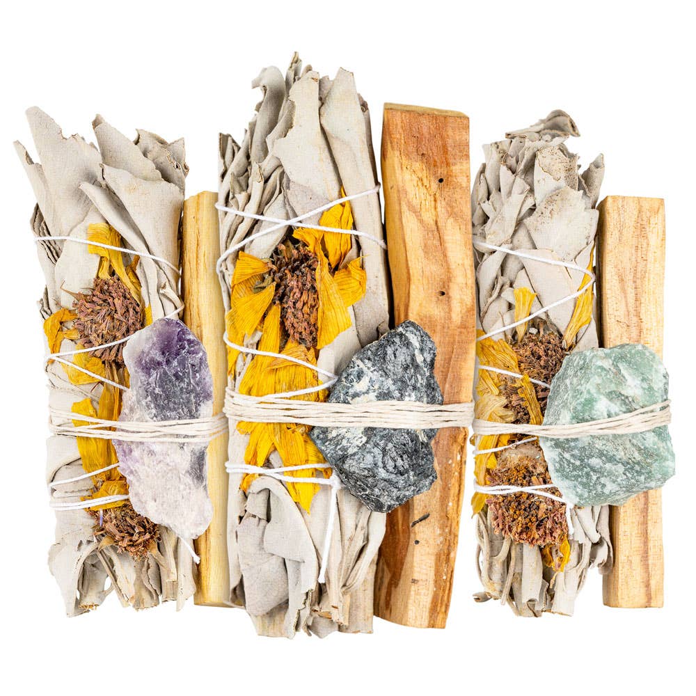 Sunflower Sage Bundle W/ Gemstone And Palo Santo: Amethyst