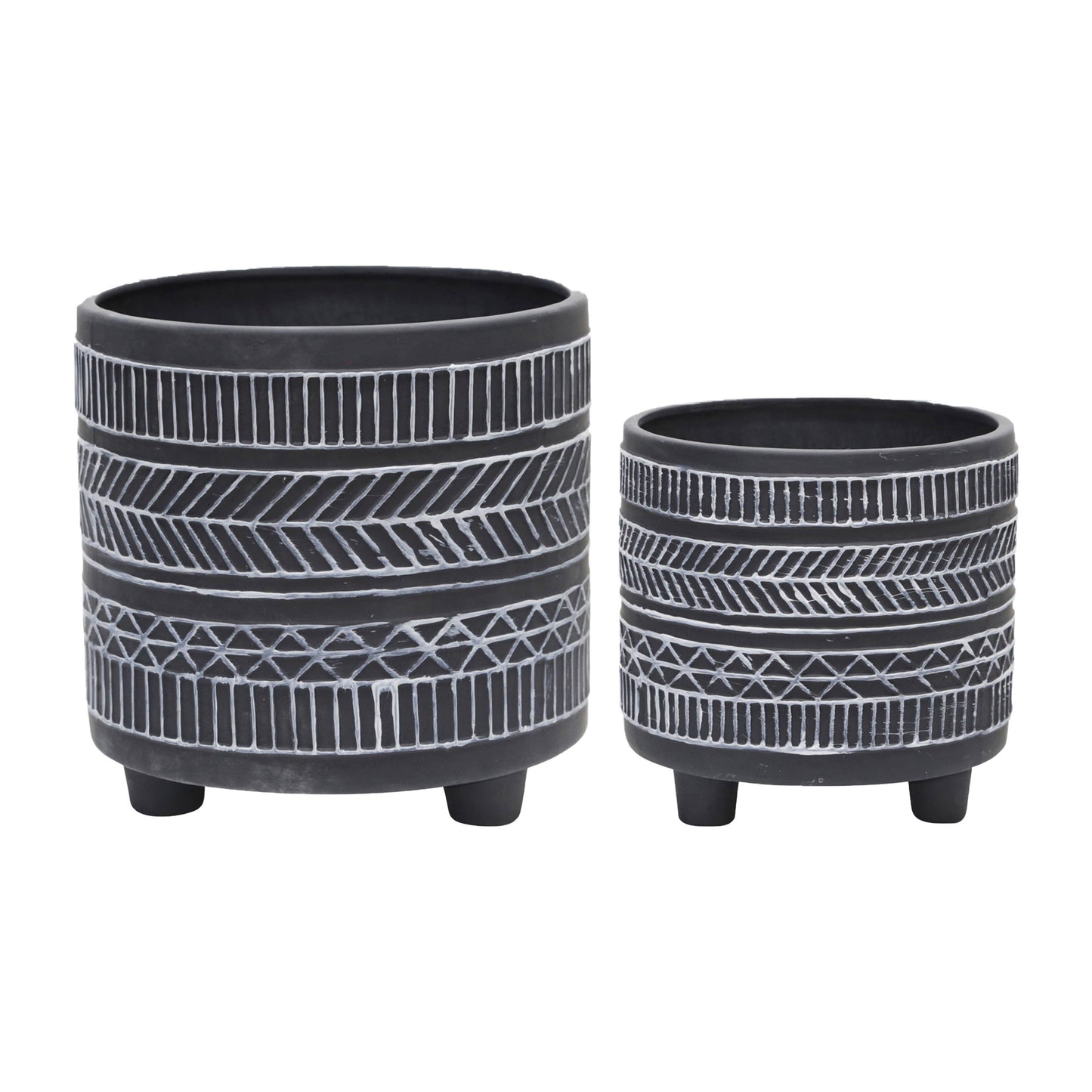 Black Ceramic Tribal Footed 6”