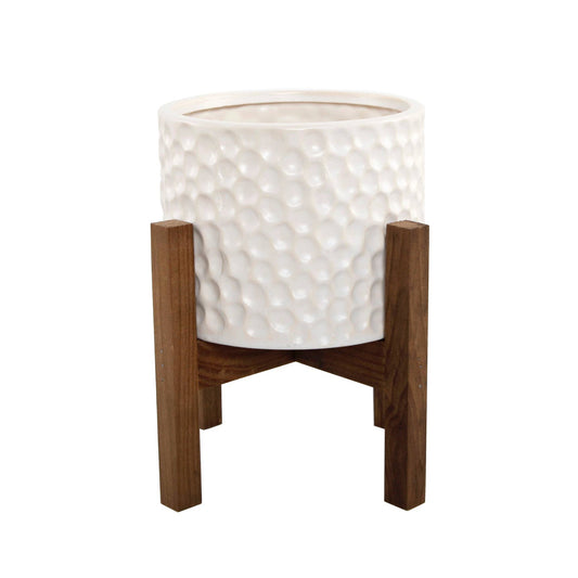 5.5" Beehive Ceramic Planter On Wood Stand