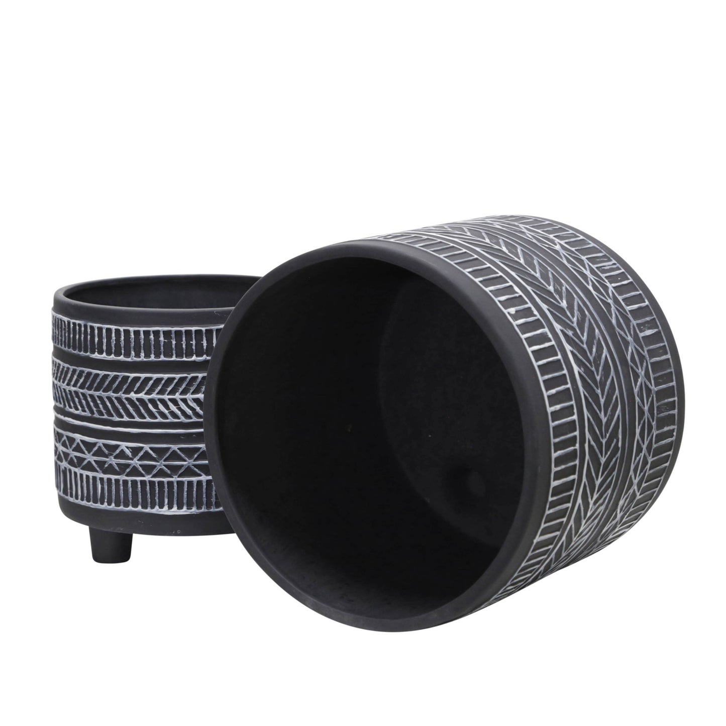 Black Ceramic Tribal Footed 6”