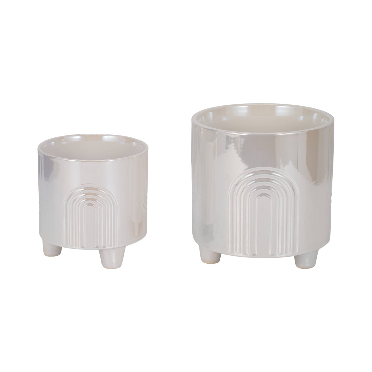 Planter Set of 2 - Ivory Ceramic Bravais Footed, 6/8 in.