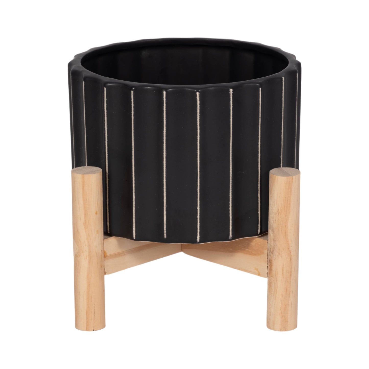 Striped Planter w/ Wood Stand 6"