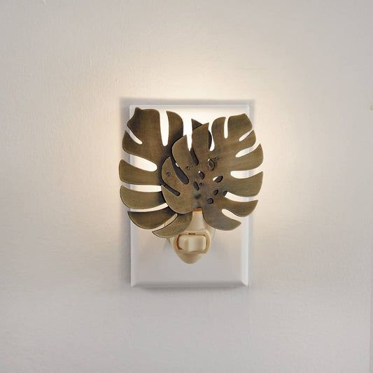 Antique Brass Monstera Leaf Night Light