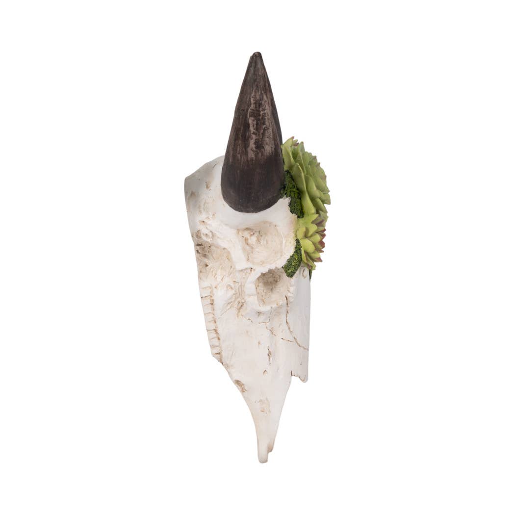 Resin Bull Skull with Flower Wall Sculpture - Ivory, 18 in.