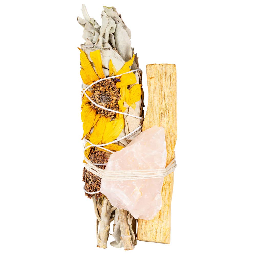 Sunflower Sage Bundle W/ Gemstone And Palo Santo: Amethyst