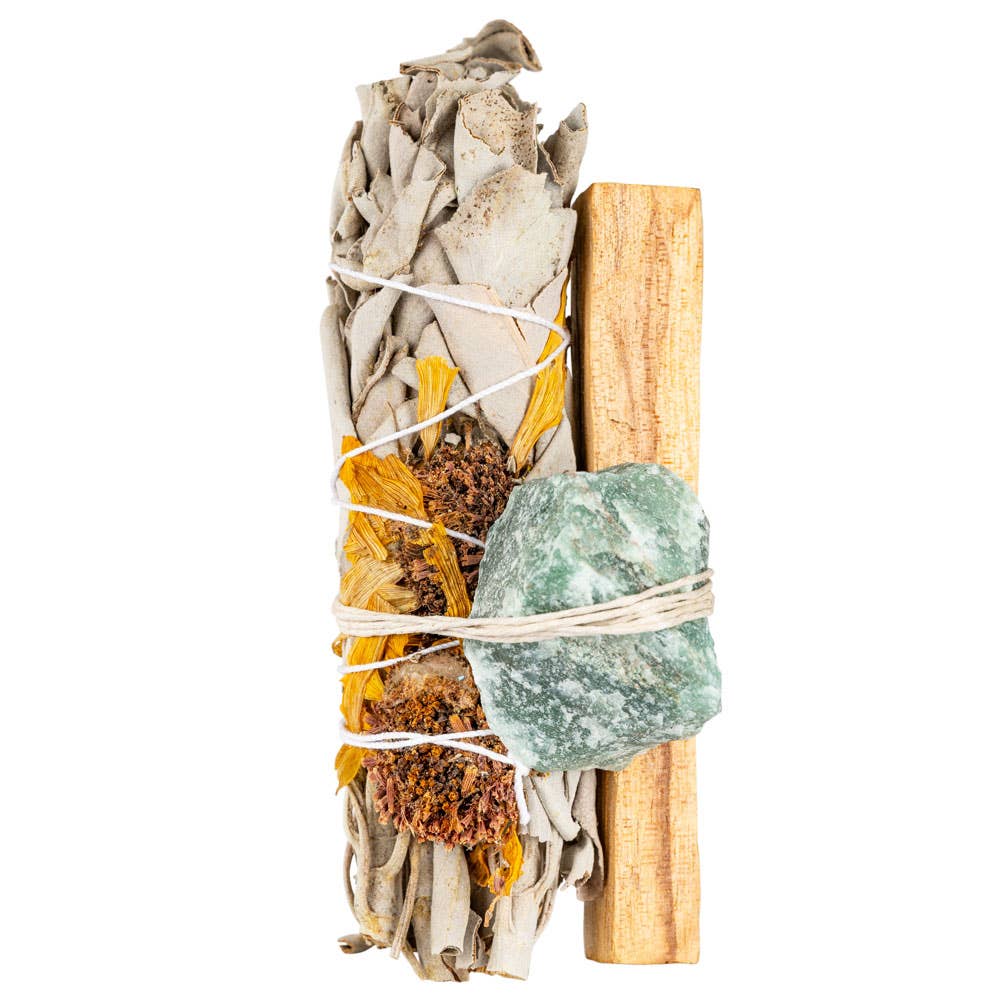 Sunflower Sage Bundle W/ Gemstone And Palo Santo: Amethyst