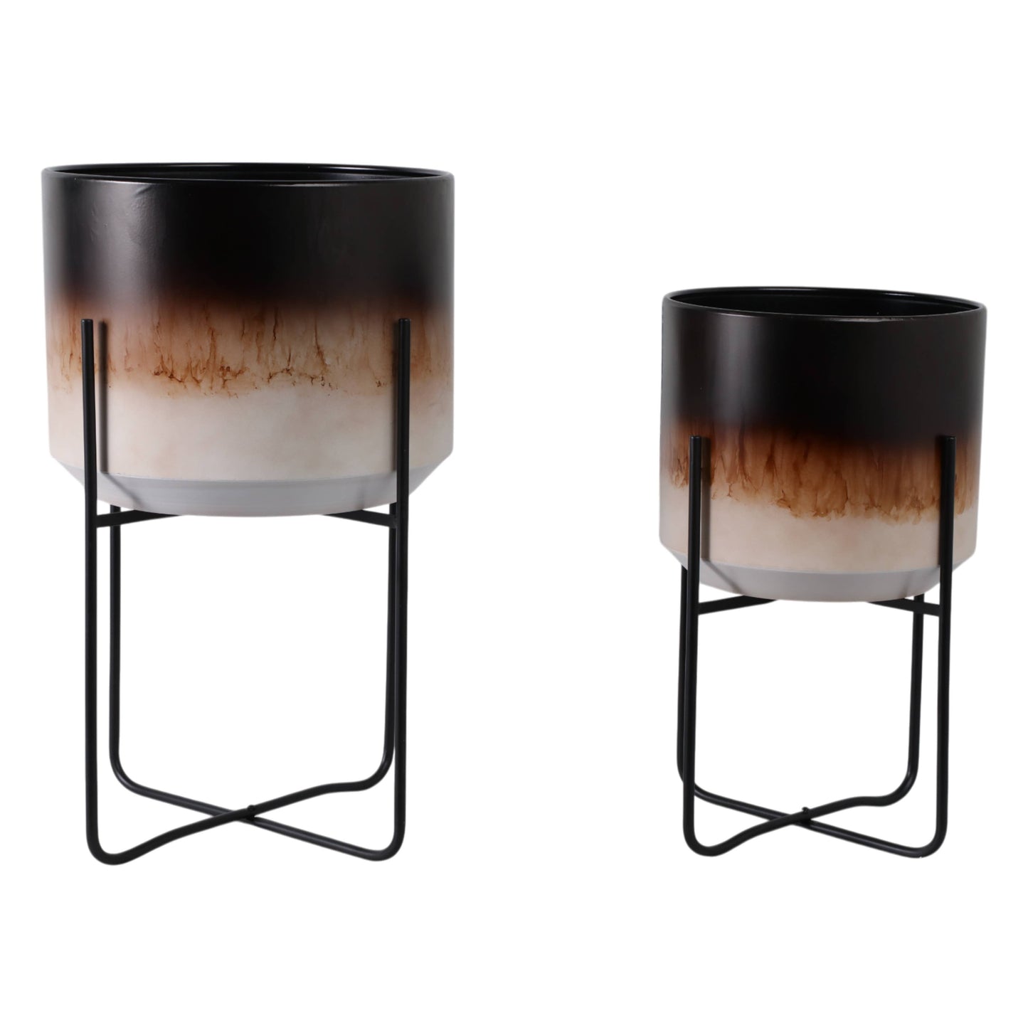 Metal Ombre Stand Planter Pot Set of 2 - Brown, 11/15 in.